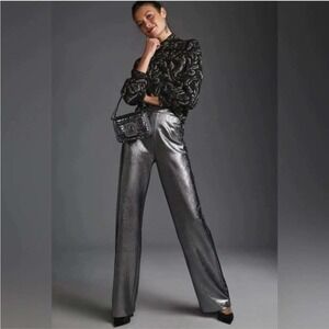 Anthropologie Hutch Wide Leg Metallic Silver Pants Medium